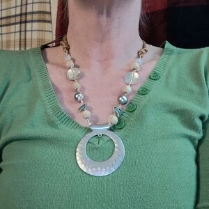 Chic Silver and Cream Pendant Necklace